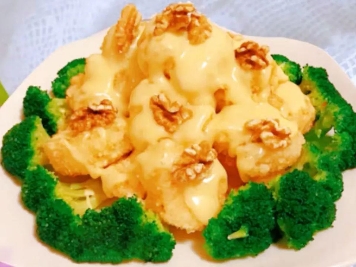 Honey creamy walnut shrimp with broccoli at Joy Chalet Cuisine, an Asian Restaurant in Warrington