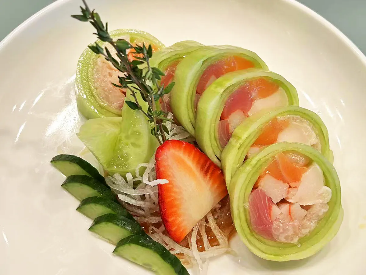 Naruto sushi roll with avocado and fresh fruit at Joy Chalet Cuisine, an Asian Restaurant in Warrington
